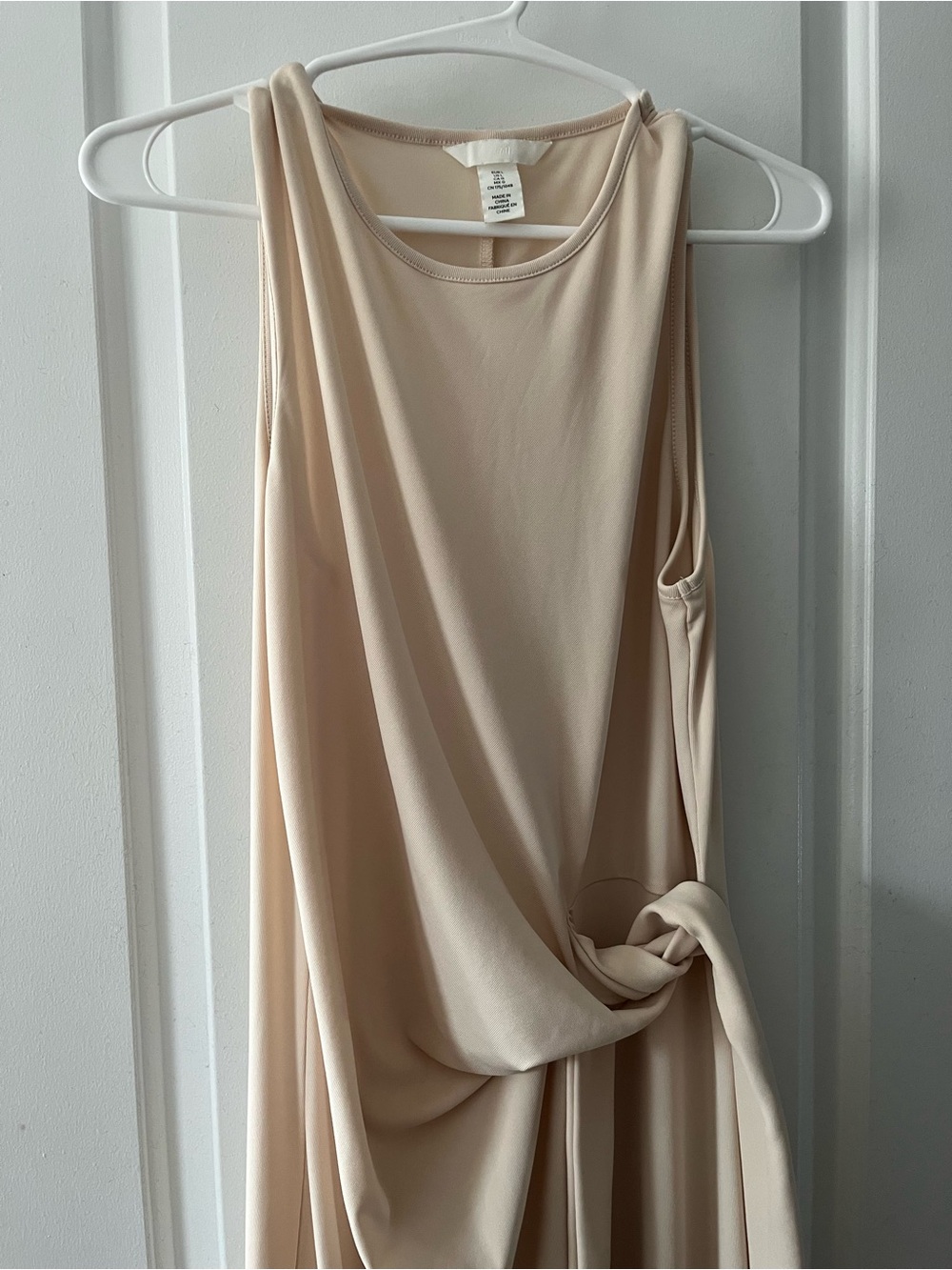 H&M Sleeveless Neutral Tie-Front Dress in Light Beige